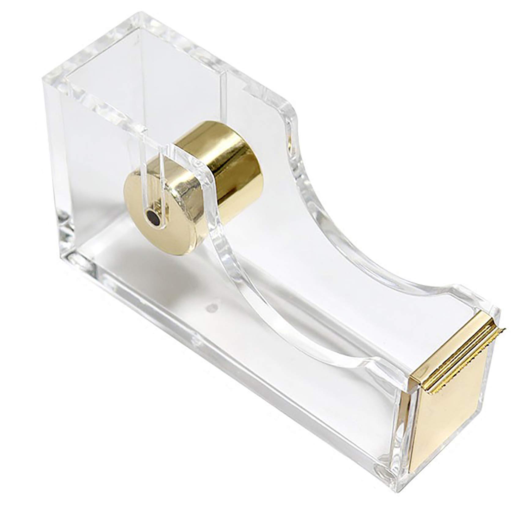 Fuxunamz Tape Dispenser, Transparent Acrylic, Gold, Manual, 12 x 6.5 x 3.5cm, 210g