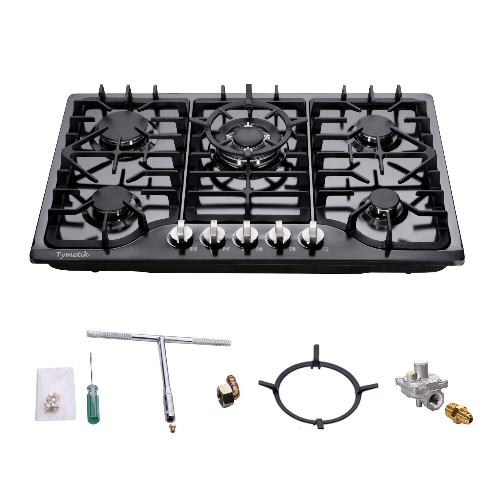 30 Inch Gas Cooktop, Built-in Stainless Steel Gas Stovetop 5 High Efficiency Burners Gas Stove LPG/NG Convertible Gas Hob (Black)