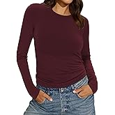 Womens Long Sleeve Shirts Basic Tees Y2k Slim Fit T Shirt Crew Neck Trendy Crop Top Casual