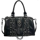 FiveloveTwo Women Skull Chain Handbag and Purse Gothic Rivet Tote Satchel Shoulder Bag