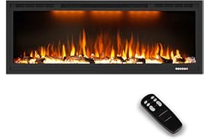 Dreamflame 50" Electric Fireplace, Recessed Wall Mounted Fireplace Heater with Remote Control, 750/1500W, 0-9H Timer, Black Low Noise Chimenea (50in)