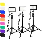3 Packs 70 LED Video Light with Adjustable Tripod Stand/Color Filters, Obeamiu 5600K USB Studio Lighting Kit for Tablet/Low Angle Shooting, Collection Portrait YouTube Photography