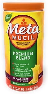 Metamucil Premium Blend Sugar Free Fiber, 114 Servings, Psyllium Husk Fiber Powder Supplement, with Stevia, Natural Orange Flavor 23.1 oz