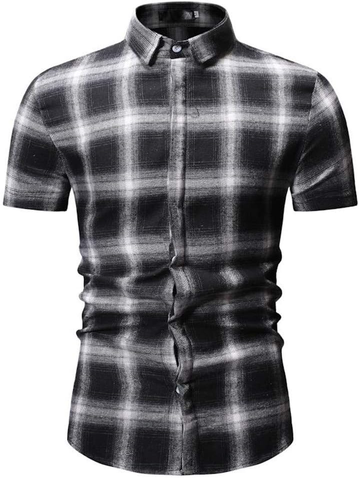 Kulywon Mens Shirts Men's Plaid Casual Button Down Short Sleeve Shirt Top Blouse