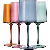 Khen - Colored Muted Colored Glasses - Water & Wine | Set of 4 | Pastel Muted Crystal Glassware, Goblet Cocktails, Red & White, Dinner Color - Stemmed Square Wine Glass Set 13.5oz