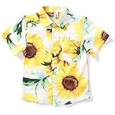 Little Big Boys' Hawaiian Shirt Cotton Button Down Short Sleeve Beach Casual Top