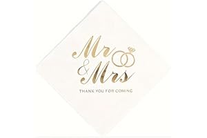 100pcs Mr & Mrs Golden Foil Disposable Napkins - 3-Ply Soft & Elegant Paper for Weddings, Bridal Showers, Anniversaries, Vale