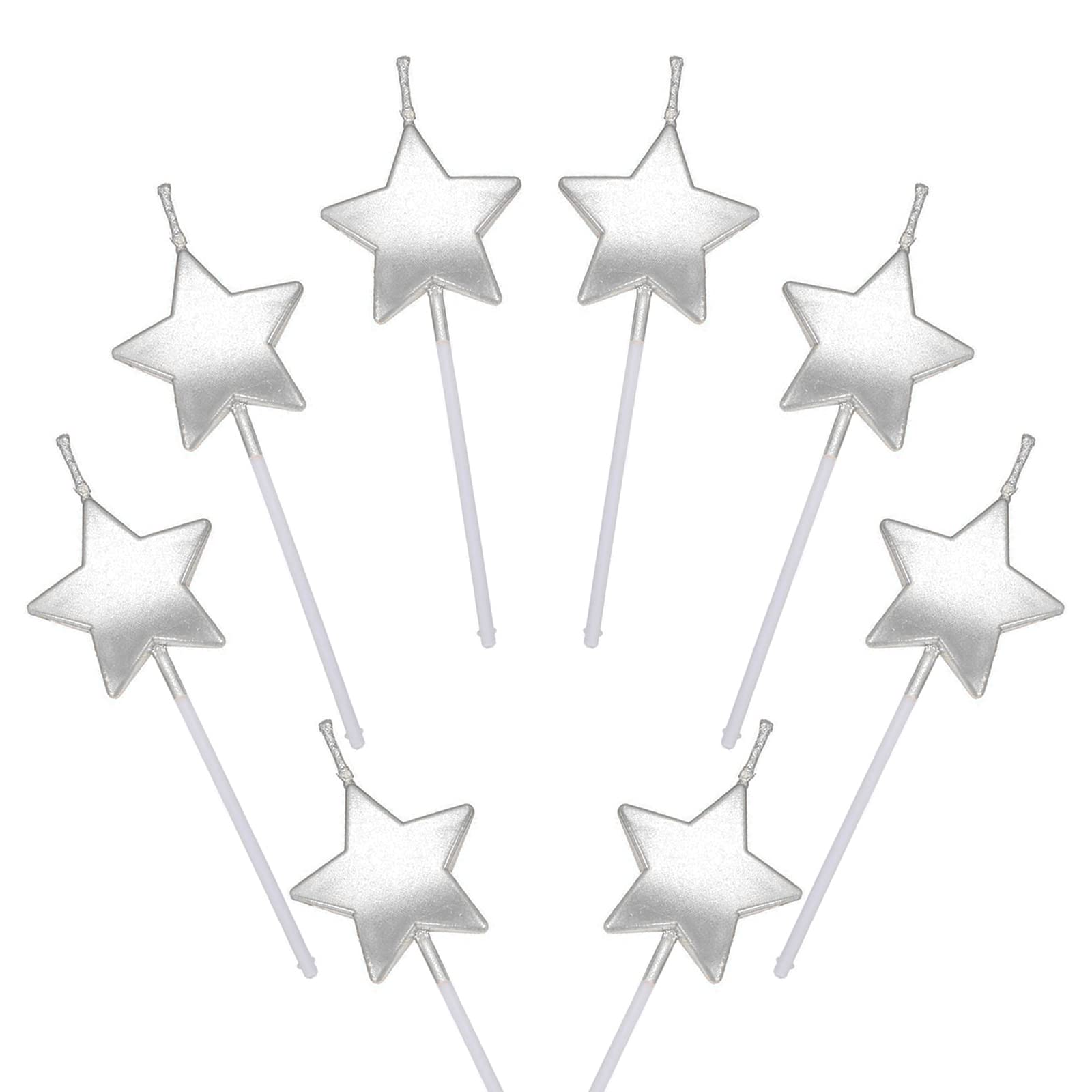 Star Birthday Candles,8 Pcs Metallic Cake Candles for Birthday Wedding Party Cupcakes Topper Decorations Anniversary Silver