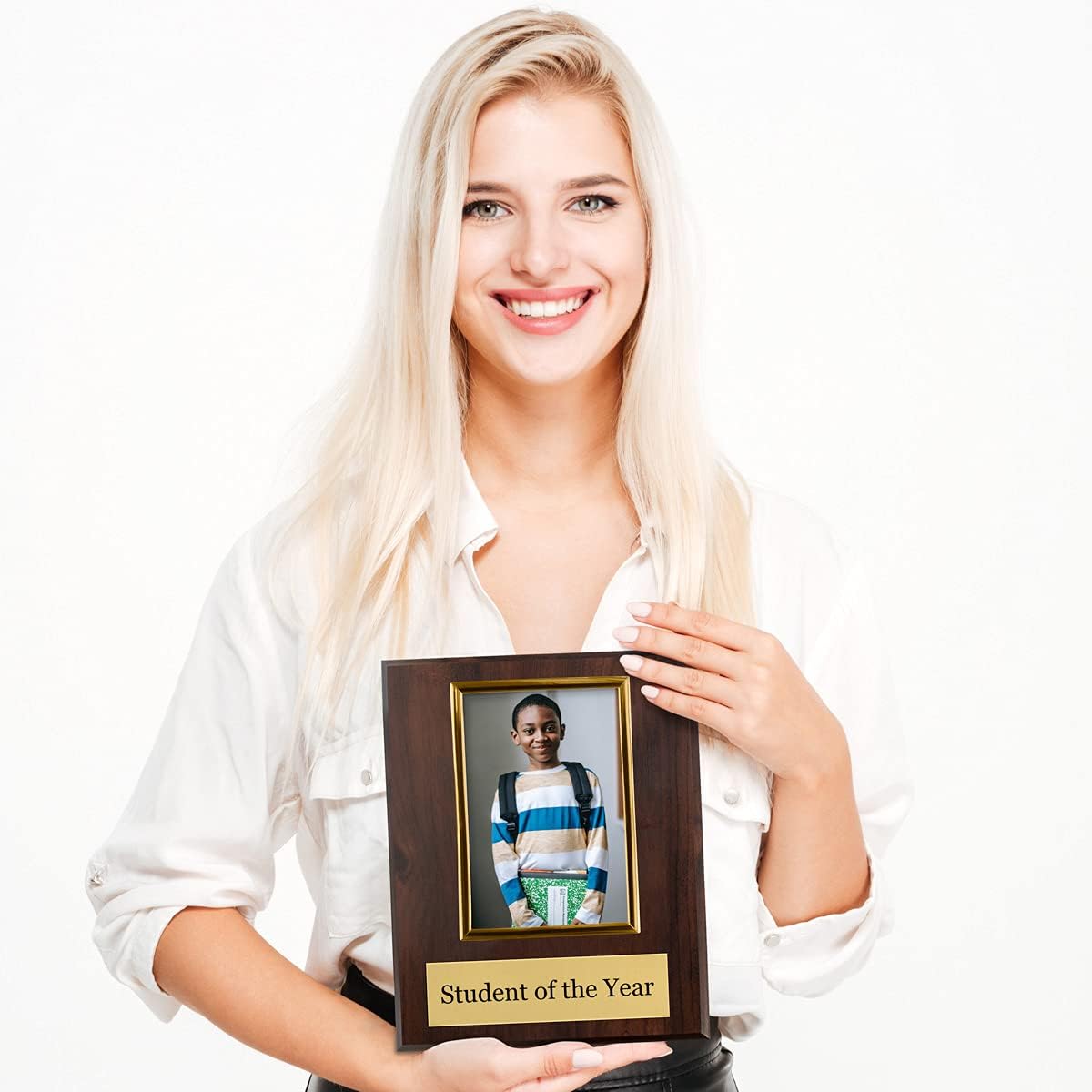 Pre-Designed Student of The Week, Month or Year Award Plaque - 8 x 10" Photo Plaque Holds a 6 x 4" Portrait Photo (Year) : Office Products