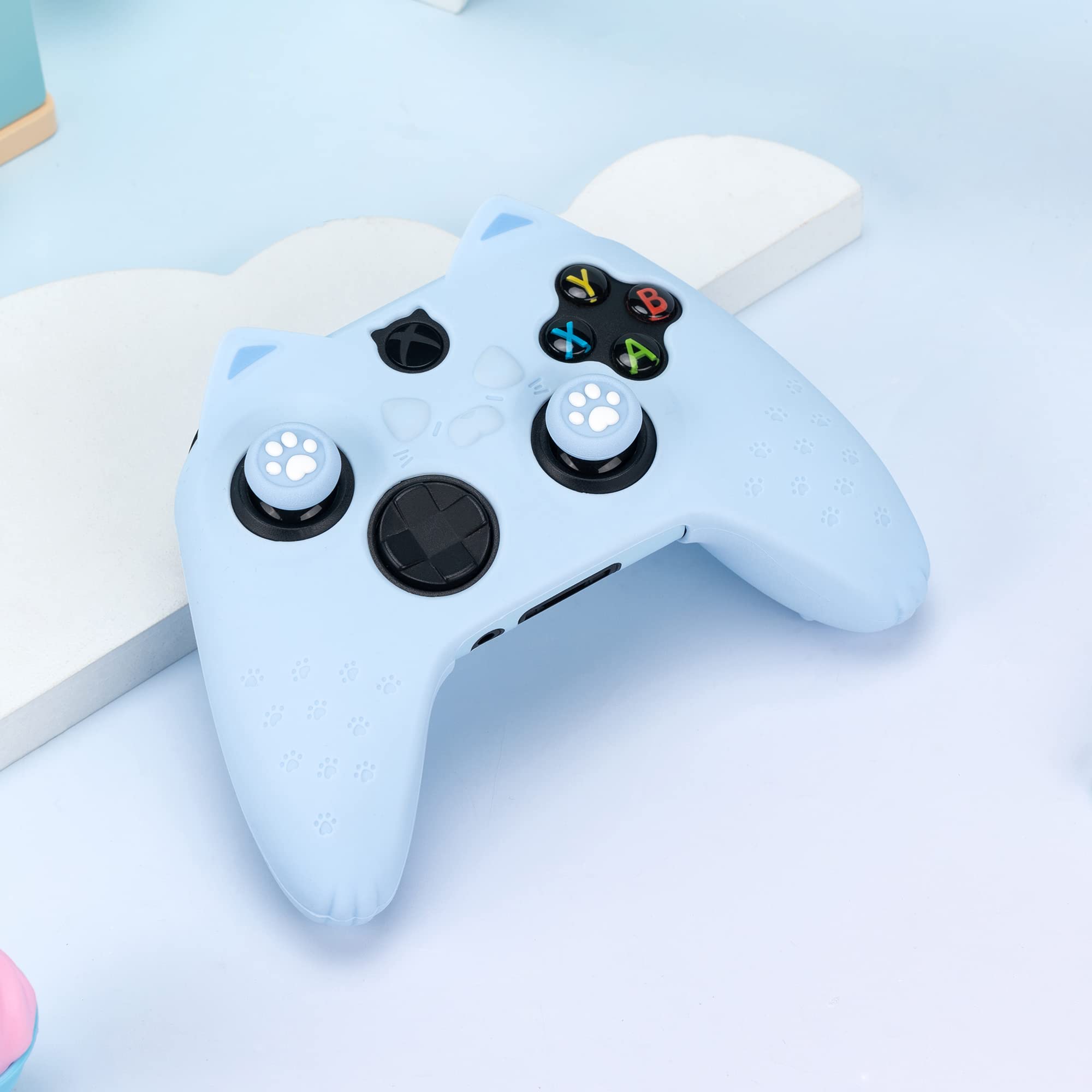 GeekShare Cat Paw Controller Skin Grips Set Anti-Slip Silicone Protective Cover Skin Case Compatible with Xbox Series X Controller with 2 Thumb Grip Caps and 1 Sticker (Blue)