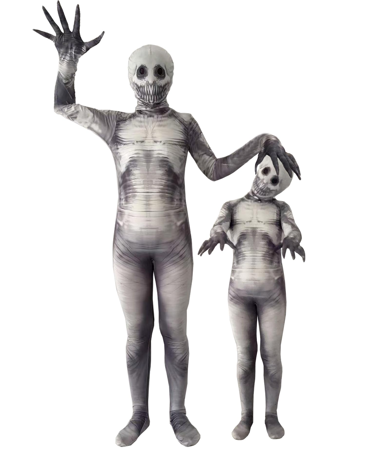 TOPOQ Halloween Zombie Mummy Costume for Kids Adults Scary Zombie Outfit Skeleton Onesie Jumpsuit Removable Skull Head Mask Hat Halloween Costume Fancy Dress Cosplay Party Accessories Breathable