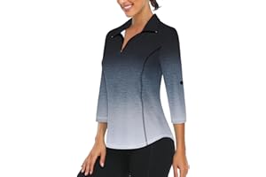 LURANEE Womens 3/4 Roll Sleeve 1/4 Zip Pullover Golf Shirts Athletic Hiking Running Workout Tops UPF 50+