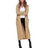 Danedvi Women's Long Cardigans Long Sleeve Cable Knit Button Down Open Front Chunky Knit Sweaters Coats with Pockets
