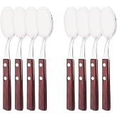 Uniturcky 8 PCS Dinner Spoon Set, 304 Stainless Steel Table Spoons with Red Wooden Square Handles, 7.9" Long
