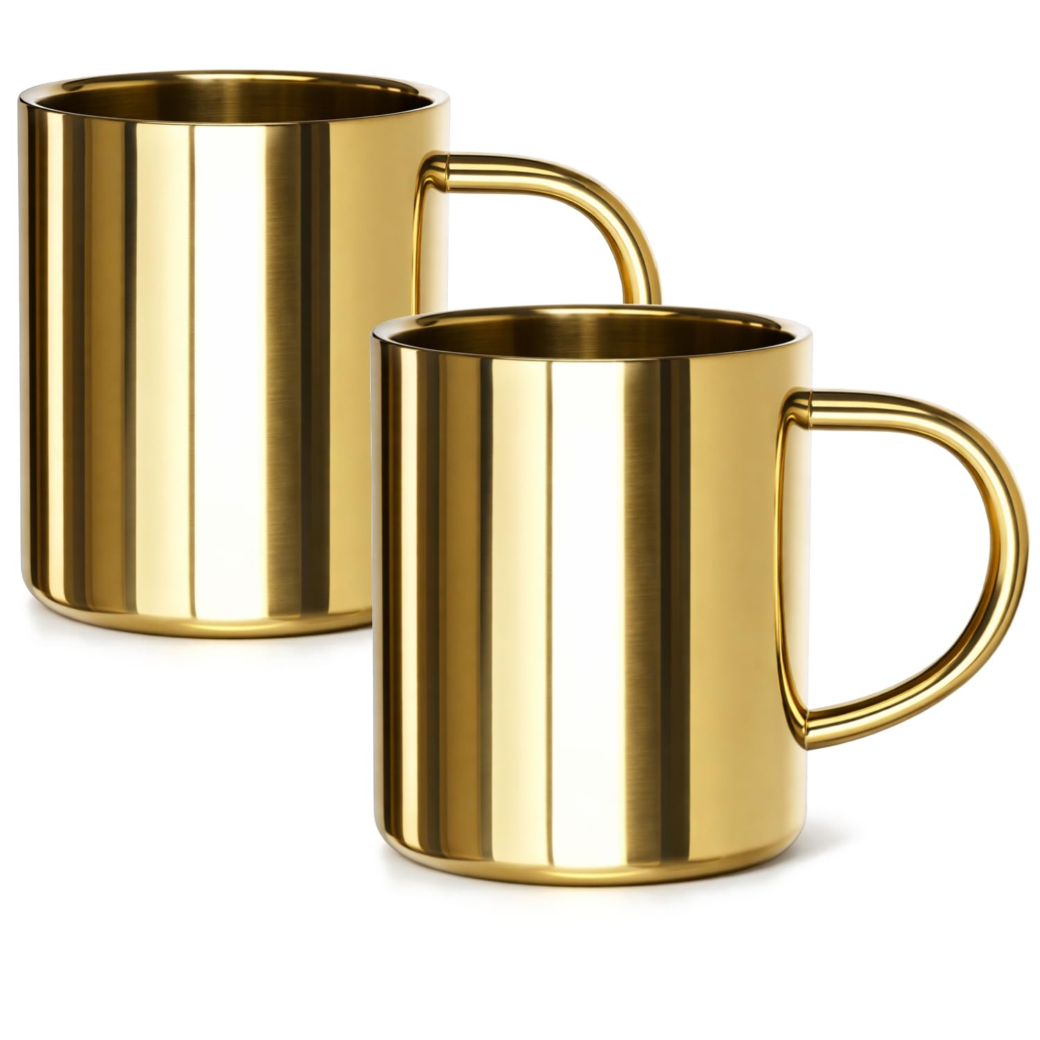 Robin Goods® 2X Stainless Steel Cups - 350ml Each Thermo Cup - Shatter-Proof Thermo Drinking Cup - Double-Walled Insulated Cup Gold-Colored (2 Pieces - Gold Colored)