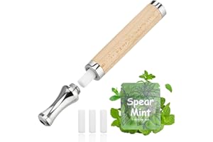 LAMKHOO Oral Fixation Aid Inhaler – Smokeless, Vaporless Design with Natural Wood Barrel, 3 Plant-Based Mint Cores & Stainless Steel Mouthpiece | Flavored Air Support for Smoking Cessation