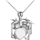 925 Sterling Silver Music Charm Drum Set Pendant Necklace