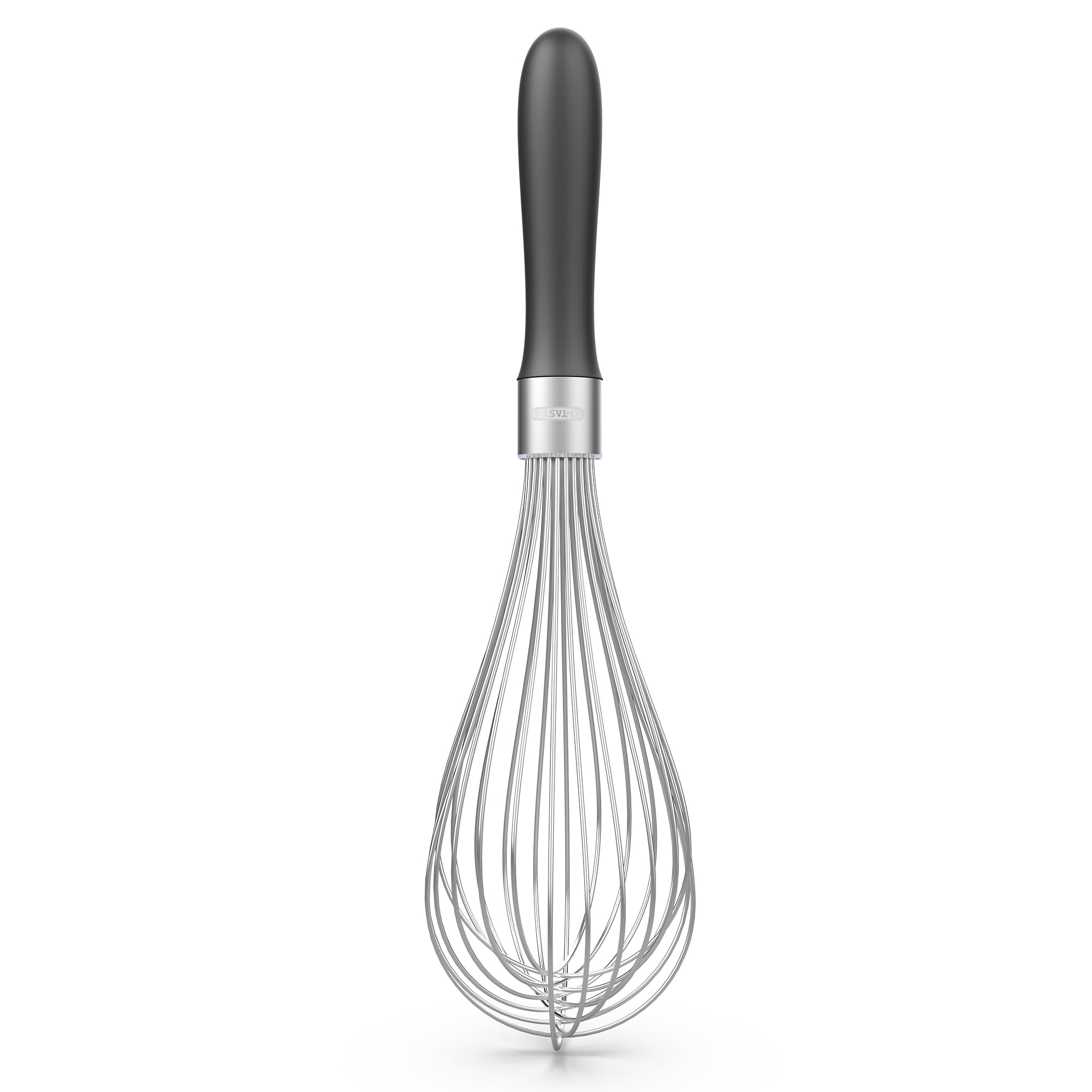 U-Taste Kitchen Whisk: 18/10 Stainless Steel Balloon Whisk 30 cm Large Egg Beater with 12 High Flex Wires and Non-Slip Silicone Handle for Whipping Blending Mixing Batter Creams Sauces (Black)