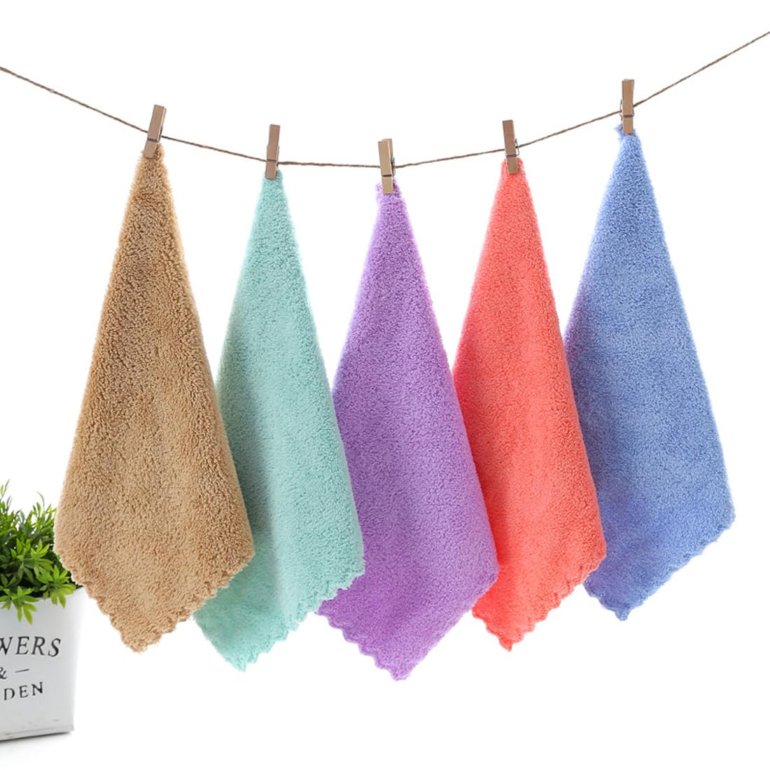 XUKZIMA 5 PCS Flannels Face Cloth Soft Face Cloths Flannels Cotton Wash Towels Quick Dry Reusable Face Body Cloths Squares Wash Flannels for Baby Kids Adults (25x25cm)——5 Colors