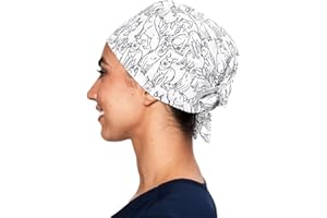 DR. WOOF APPAREL Scrub Caps for Women & Men - Tie Back & Ponytail Hat - Washable & Breathable Material - Surgical Cap for Nurse, Doctor, Vet