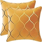 DEZENE 22x22 Inch Gold Velvet Throw Pillow Covers: 2 Pack Square Decorative Pillow Cases for Bedroom Sofa Couch Living Room, Yellow