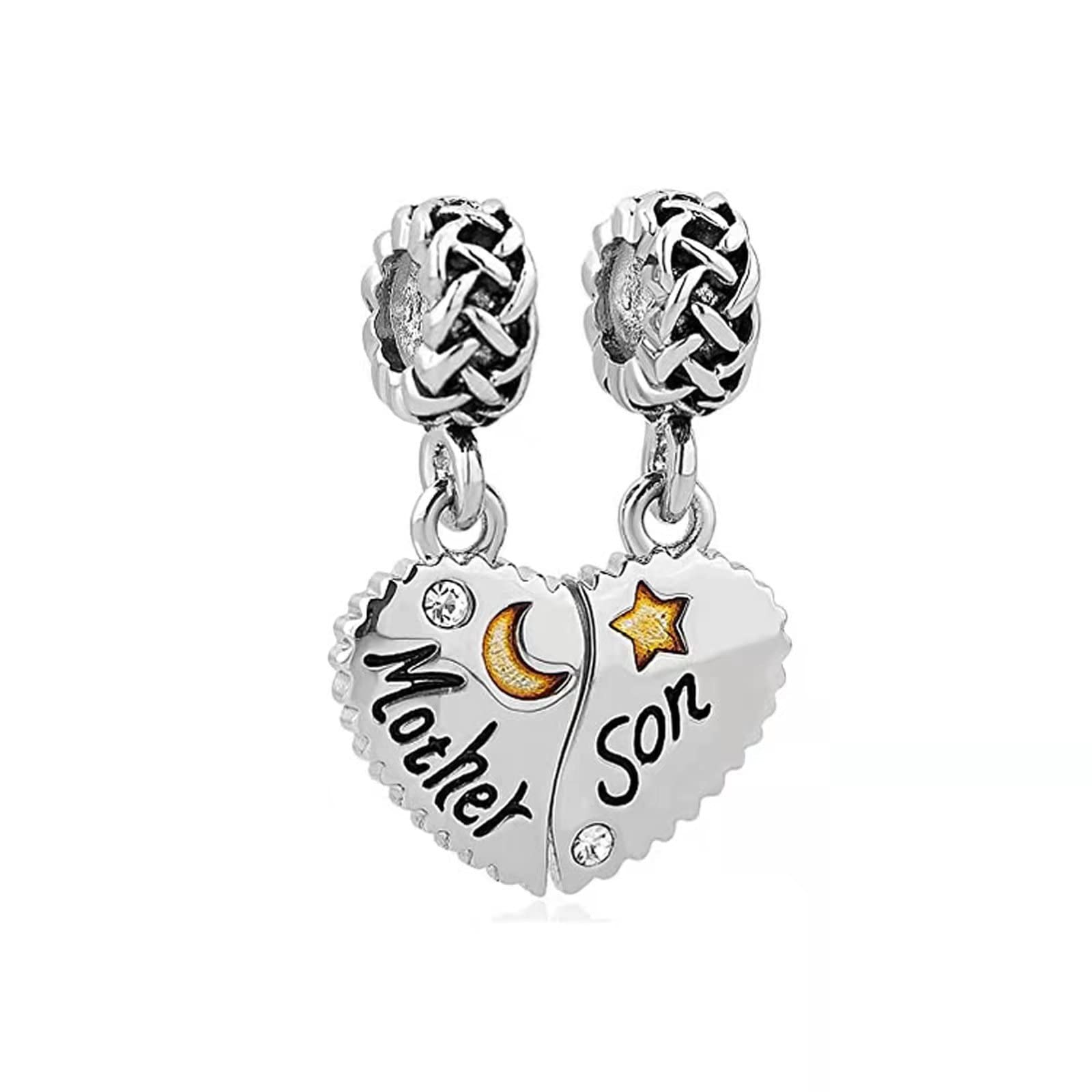 KunBead Jewelry Mother and Son Mothers Day Dangle Bead Charms Mom Gifts from Daughter Son Compatible with Pandora Bracelets