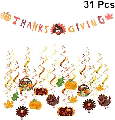 Amosfun Autumn Thanksgiving Hanging Banner Spiral Swirl Flag