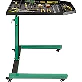 Adjustable Height Mobile Work Table, Foldable Table with Heavy Duty Steel, Rolling Tool Cart with Brakes for Garage Repair Sh