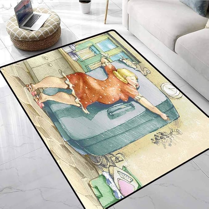 Funny Area Rugs A Plump Woman Embracing The Fridge with Passion Stress