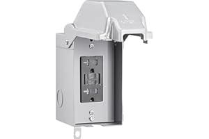 SURAIELEC Outdoor Outlet Box, 20 AMP Waterproof Electrical Box, 20 AMP WRTR GFCI Receptacles, Rainproof 3R Enclosure, All Metal Outlet Cover, Power Plug for Backyard, Outdoor Lighting