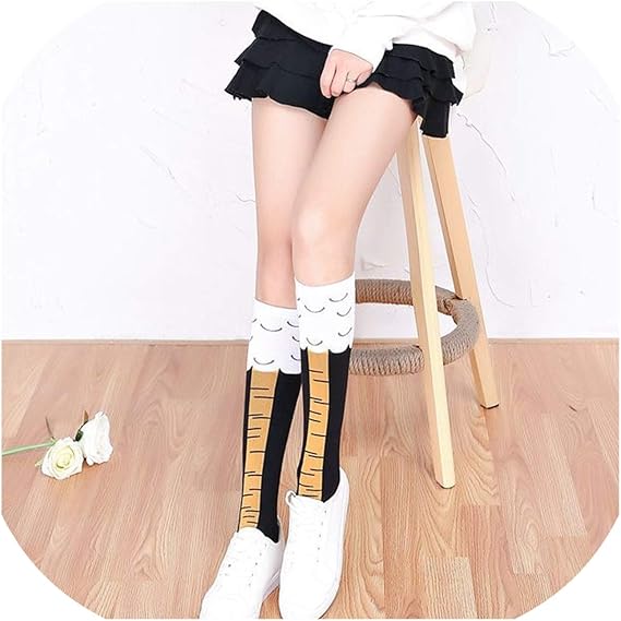 Amazon Co Jp 創造的な女性面白い鶏ソックスチキンプリントつま先トレンディな女性漫画太もも高い鶏のつま先の足 2 服 ファッション小物