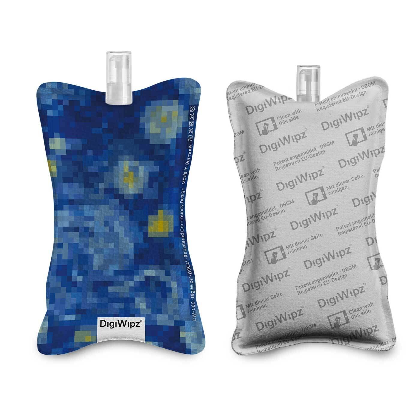 DigiWipz® – The ingenious 2-in-1 display cleaner (night art) – screen cleaner for displays and touchscreens – screen cleaner microfibre sponge with integrated sprayer