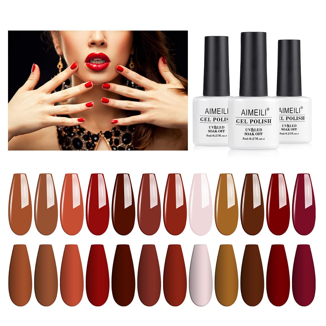AIMEILI Gel Nail Polish Set, 8ml 12 Colours Soak Off UV LED Gel Nail Polishes Nail Art Gel Polish Gift Kit 18