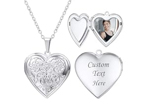 U7 Locket Necklace Custom Text Heart/Oval/Round Shape Locket Necklace Personalized Flower Lockets Jewelry with 18-20 Inch Cha