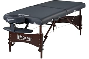 Master Massage Newport Portable Massage Table Package with Denser 2.5" Cushion, Walnut Stained Hardwood, Steel Support Cables, Pillows & Accessories, Royal Blue, 30"