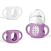 AUDRWALL Silicone Sleeves for Avent Natural Glass Baby Bottles, BPA Free, Anti Breakage Baby Bottle Holder (Purple + White, 4 Ounce)
