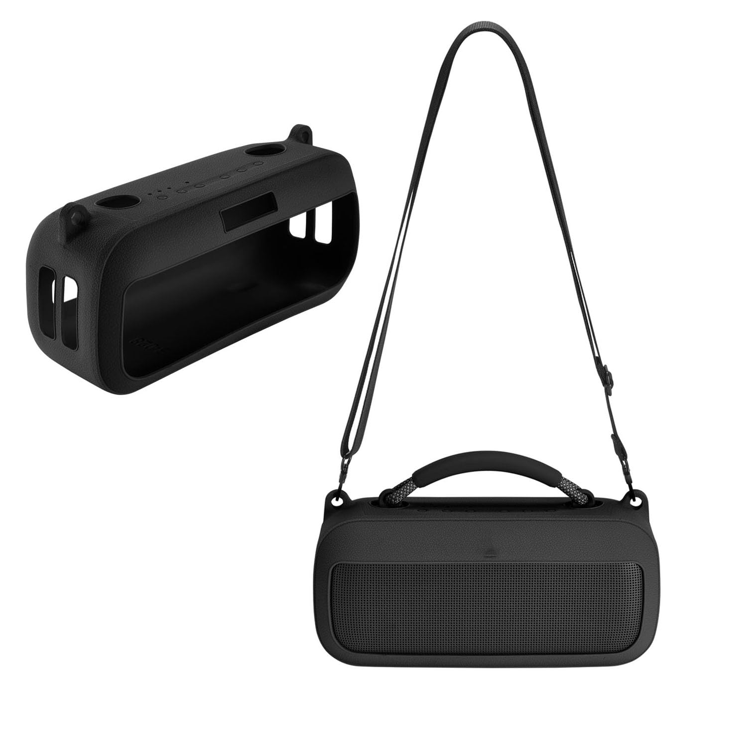 OURHZTB Protective Silicone Case Cover for Bose SoundLink Max Wireless Bluetooth Speaker, Portable Travel Carrying Soft Skin Cover with Shoulder Strap (Black)