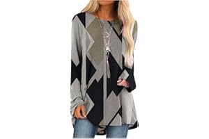 FARTEY Womens Tunics or Tops to Wear with Leggings Long Sleeve Loose Fit Fall Clothes Crewneck Gradient Comfy Shirts Blouses