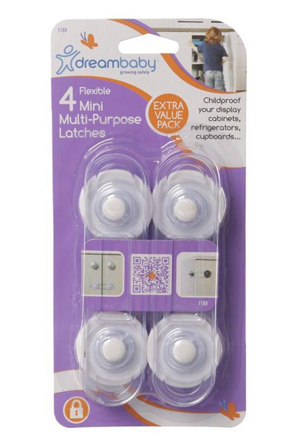 Dreambaby Mini Multi-Purpose Latches - Flexible Baby Safety Door Lock - Transparent - 4 Pack - Model G188