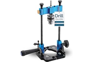 Rockler Drill Guide | Portable Drill Press Adapter for Hand Drill - 0 to 60 Angle w/Protractor & Chuck Key for straight holes - Rockler Woodworking