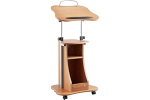 VEVOR Podium Stand, 43-Inch Wooden Lectern, Portable Laptop Desk with Lockable Wheels, Wide Reading Surface and Open Storage 