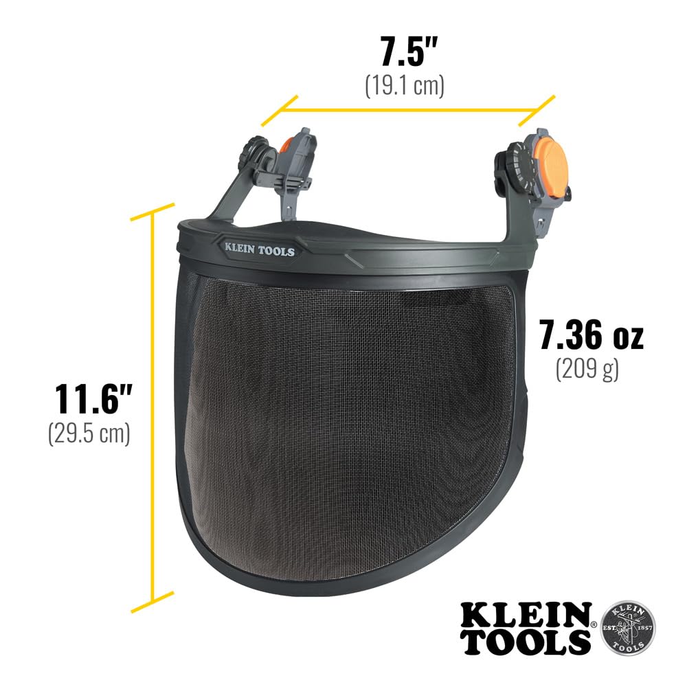 Klein Tools 60474 Steel Mesh Face Shield for Safety Helmets, Cap-Style Hard Hats, Imact Rated, Anti-Fog, Full Face, Low-Profile Design