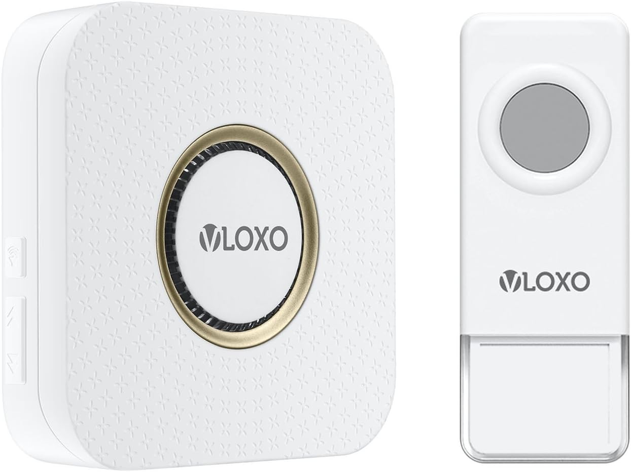 VLOXO Wireless Doorbell and Receiver, Mains Plug-in Cordless Door Bell Kit, Waterproof Door Chime 1000-feet Range with 52 Chimes,4 Levels Volume Control, No Batteries Required for the Receiver (white)