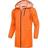 COOFANDY Men's Long Raincoat Ligtweight Rain Jacket Waterproof Outdoor Jackets with Hood
