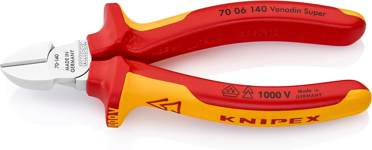 KNIPEX Diagonal Cutter Self-Service Card Chrome-Plated Insulated with Multi-Component Grips, VDE-Tested 140 mm, 70 06 140 SB