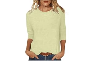 GOFLIC 3/4 Length Sleeve Tops for Womens Summer Casual Trendy Blouses Crewneck Solid Cute Basic Shirts Loose Fit Pullover