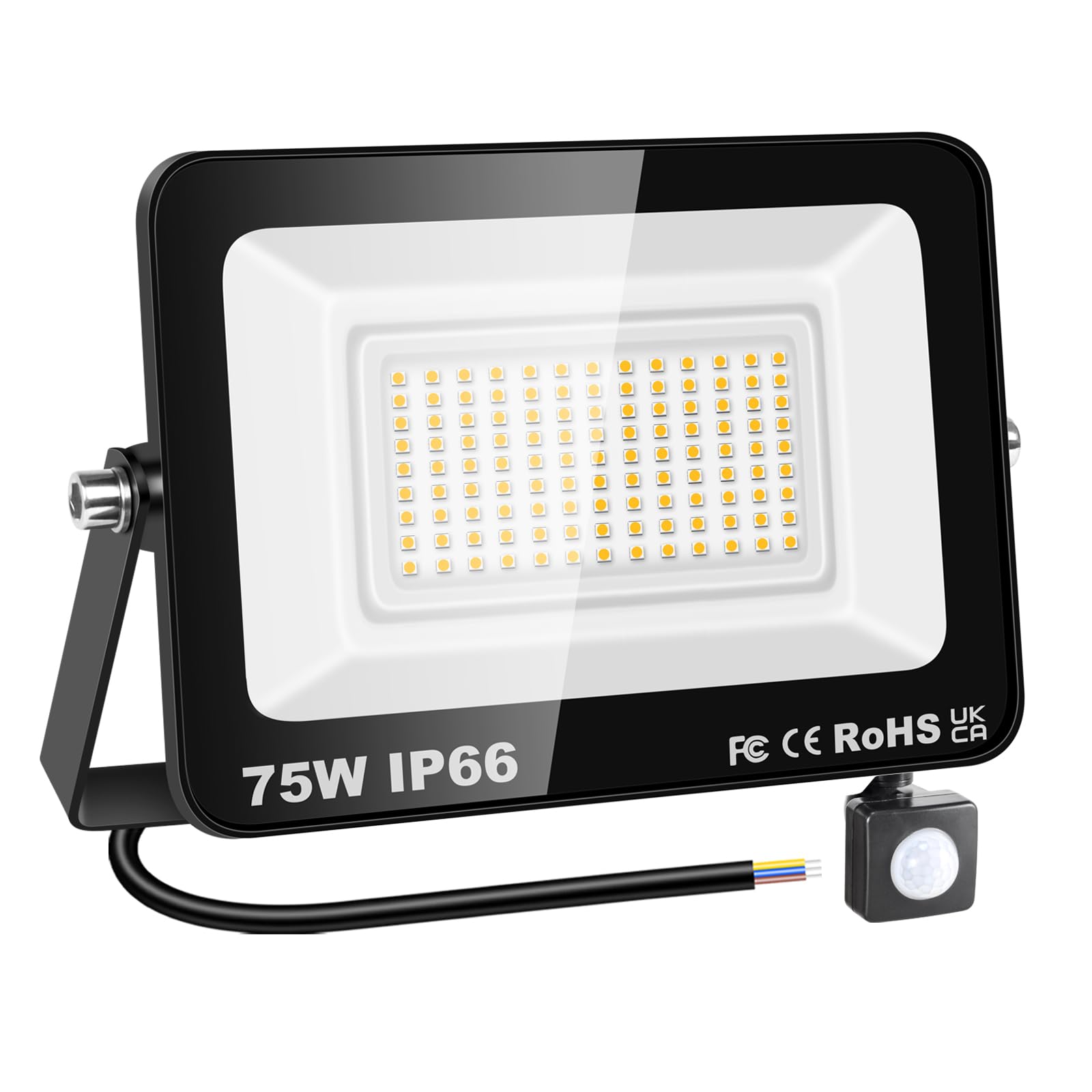 RIGIDON 75W Motion Sensor Light Outdoor 7500LM Super Bright LED Flood Outdoor Lights 4000K Daylight Warm White IP67 Waterproof Security Lights for Garden, Garage, Yard (Warm White, 75W)