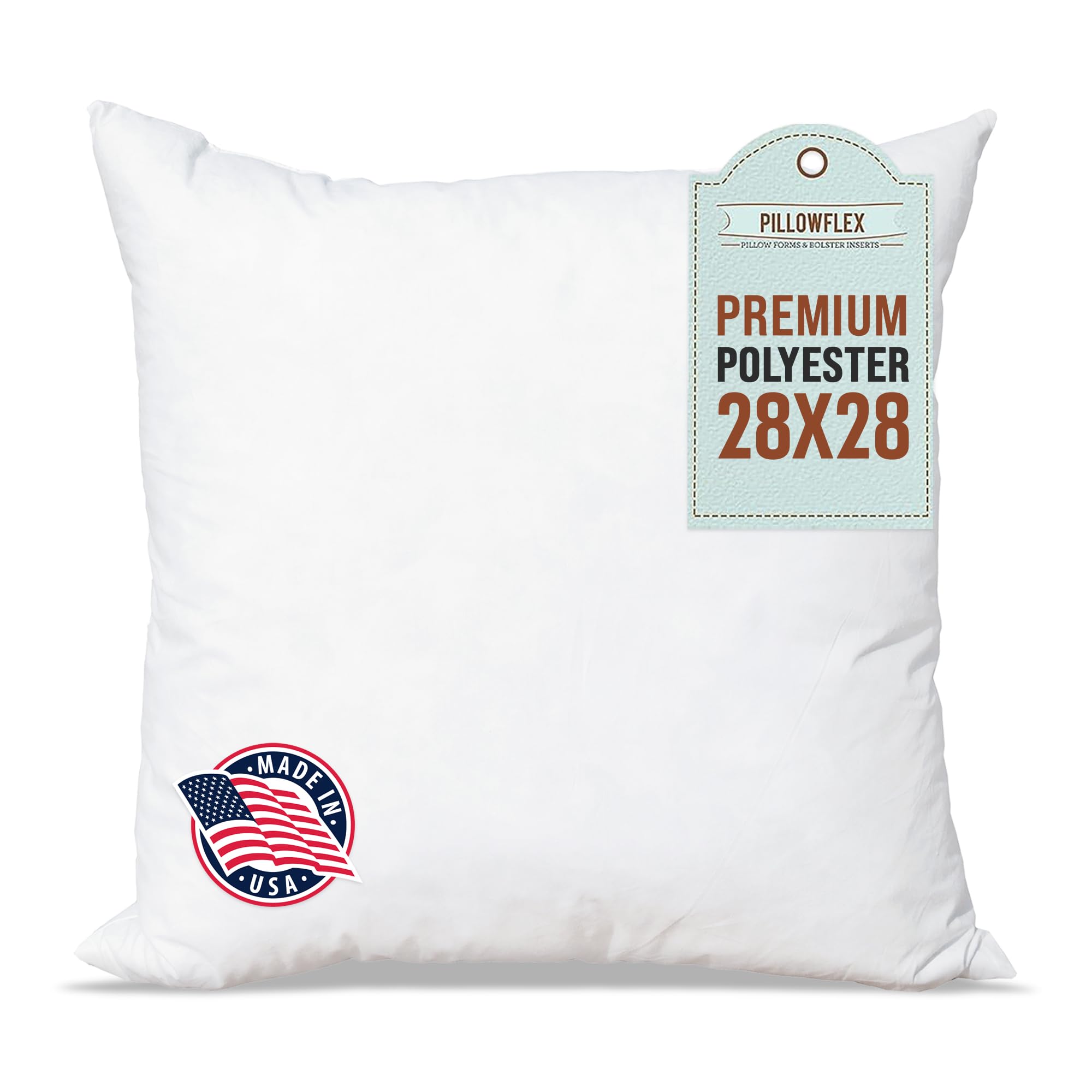 Pillowflex Premium Polyester Throw Pillow Insert - 28x28 - Ultra Soft Square Throw Pillow, Couch Sham, Lumbar, Back, Sofa - Machine Washable - Decorative Accent Form - 1 Soft Pillow