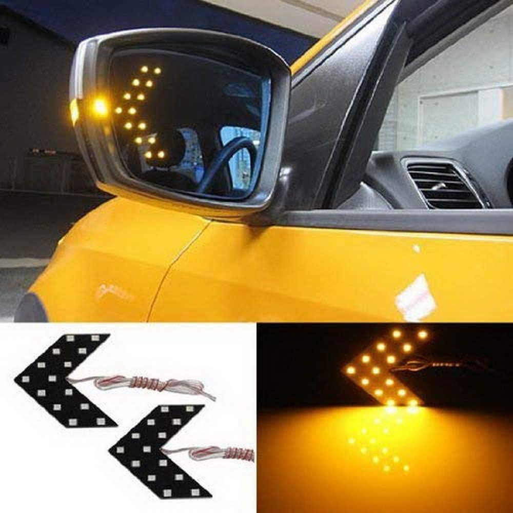 iJDMTOY Pair 14-SMD Arrow Shape LED Circuit Board Panels For Behind The Side Mirror Turn Signal Retrofit, Amber Yellow