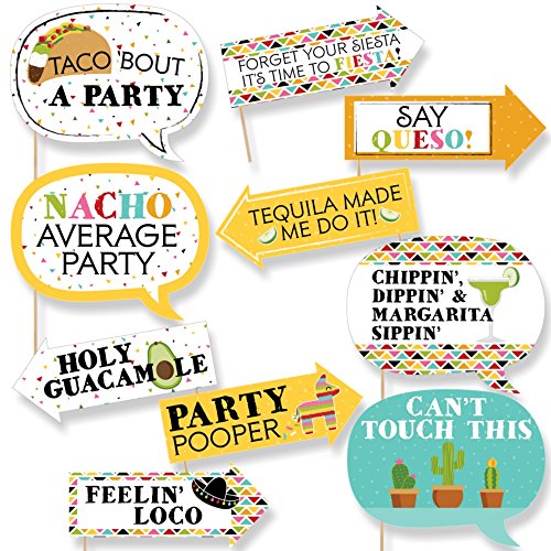 Funny Let’s Fiesta – Mexican Fiesta Party Photo Booth Props Kit – 10 Piece